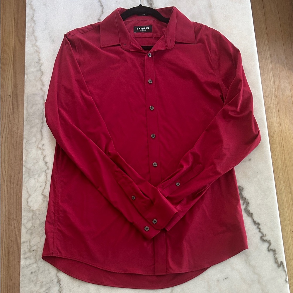 Express Men's Bold Red Button-Down Shirt